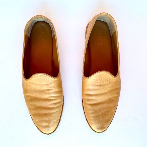 Vince Malia Leather Slip-On Espadrille Flats 9 Tan Camel Excellent - Picture 8 of 11